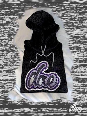"dae™" w. White & Purple Outline // Embroidered ~ Black Hoodie // Silver Lace
